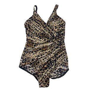 Miraclesuit Womens 12 Oceanus Leopard One-Piece Swimsuit Underwire Tummy Control